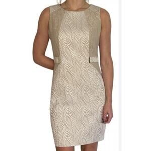 CALVIN KLEIN Vestido Marca Textured Sheath Midi Dress Latte Ivory Size 6P NWT